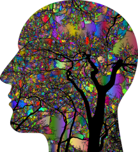 A psychedelic profile of a head with neural branches growing through it