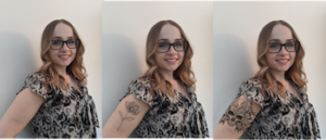 Images used in study above, show a woman with 3 different sizes of tattoos