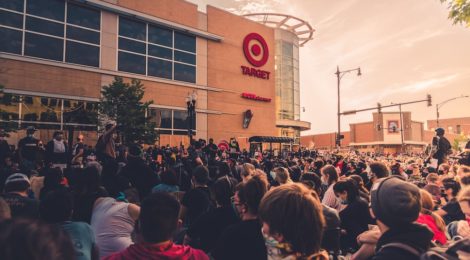 Large crowd gathered outside the superstore Target.