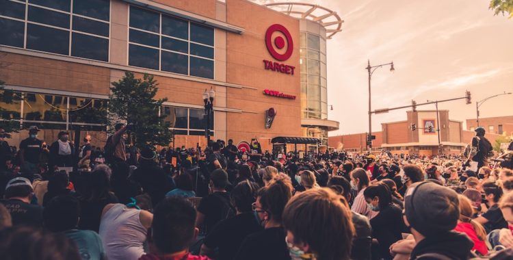 Large crowd gathered outside the superstore Target.